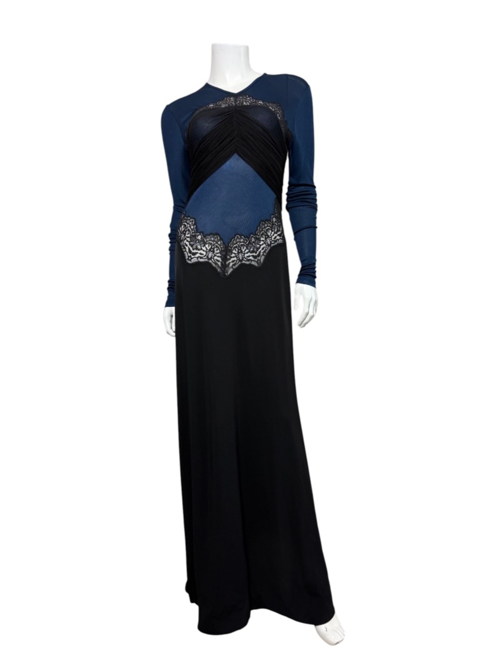 Christopher Esber Draped Lace Panel Maxi Dress Navy Black AU 14 US 10